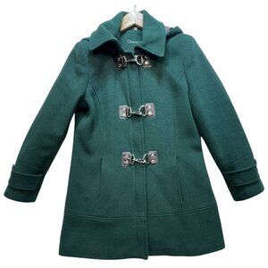 Calvin Klein Women's Wool Hooded Winter Coat Long Sleeve Sz 4 Sea Green Full Zip